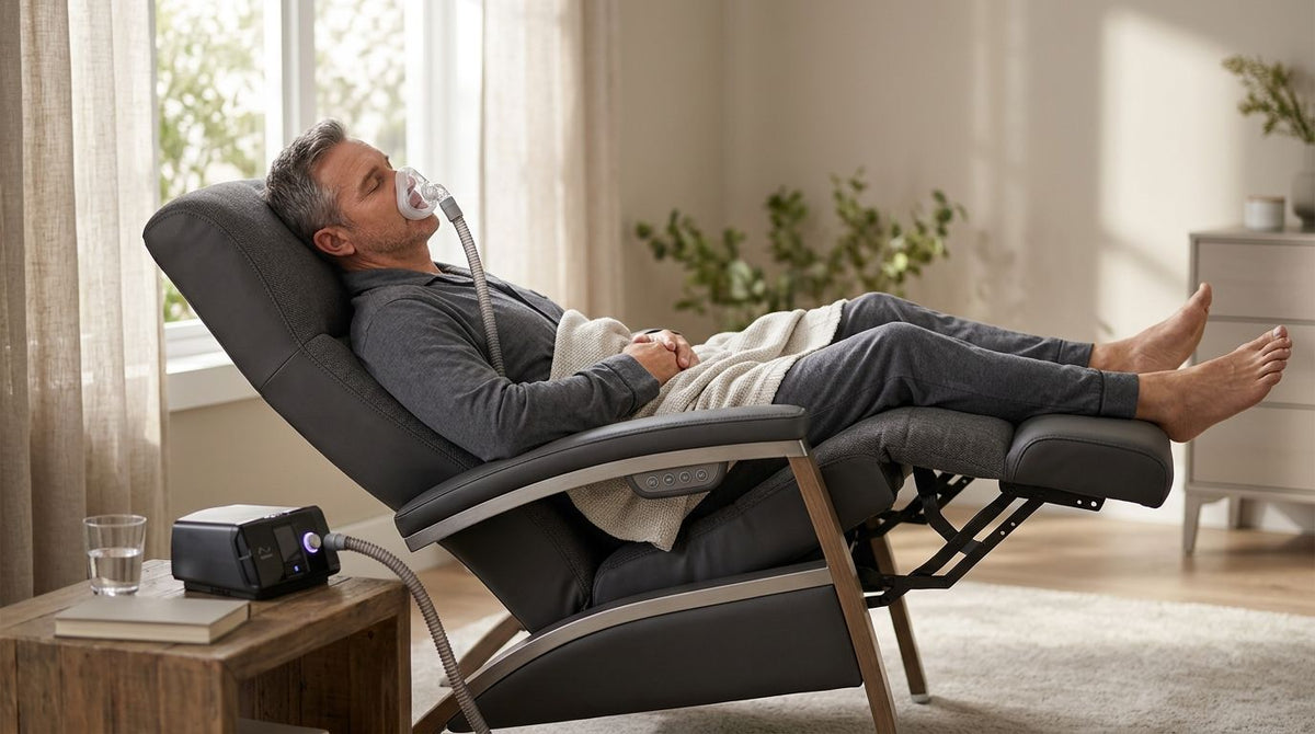 Zero gravity recliners for sleep apnea and upright sleeping