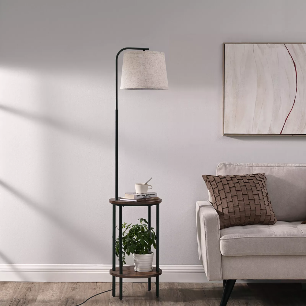 Floor Lamp with Table DEWENWILS Wooden End Side Table Farmhouse Floor Lamp