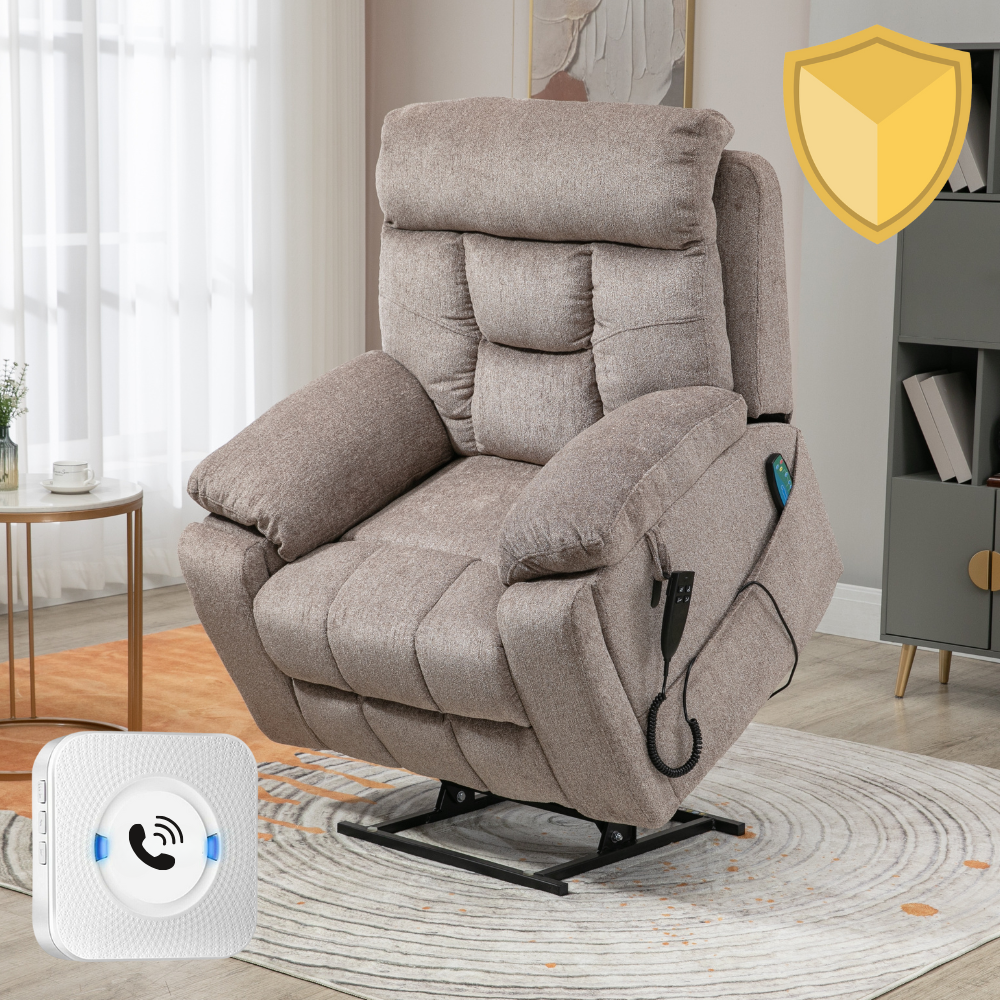 Castle (2.0) Lay flat Lift Chair, 26 Inch Seat Oversized, Light Brown (Free 2 Years Warranty)