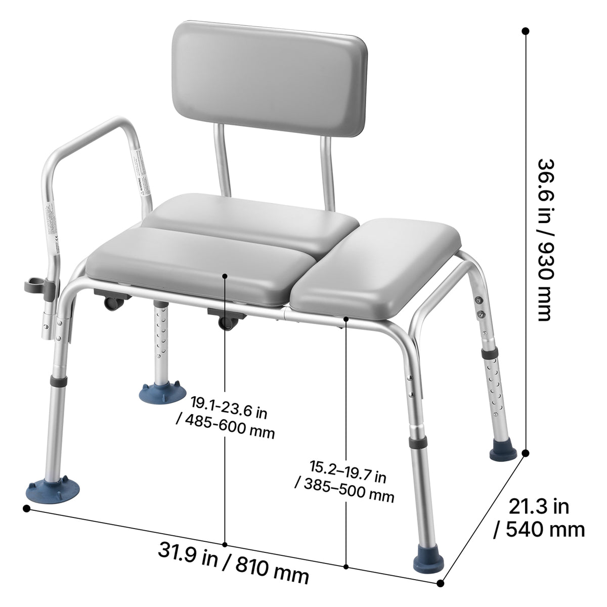 TubAssist Heavy-Duty Transfer Bench with Backrest & Armrest, Adjustable Height, 500 lb Capacity.