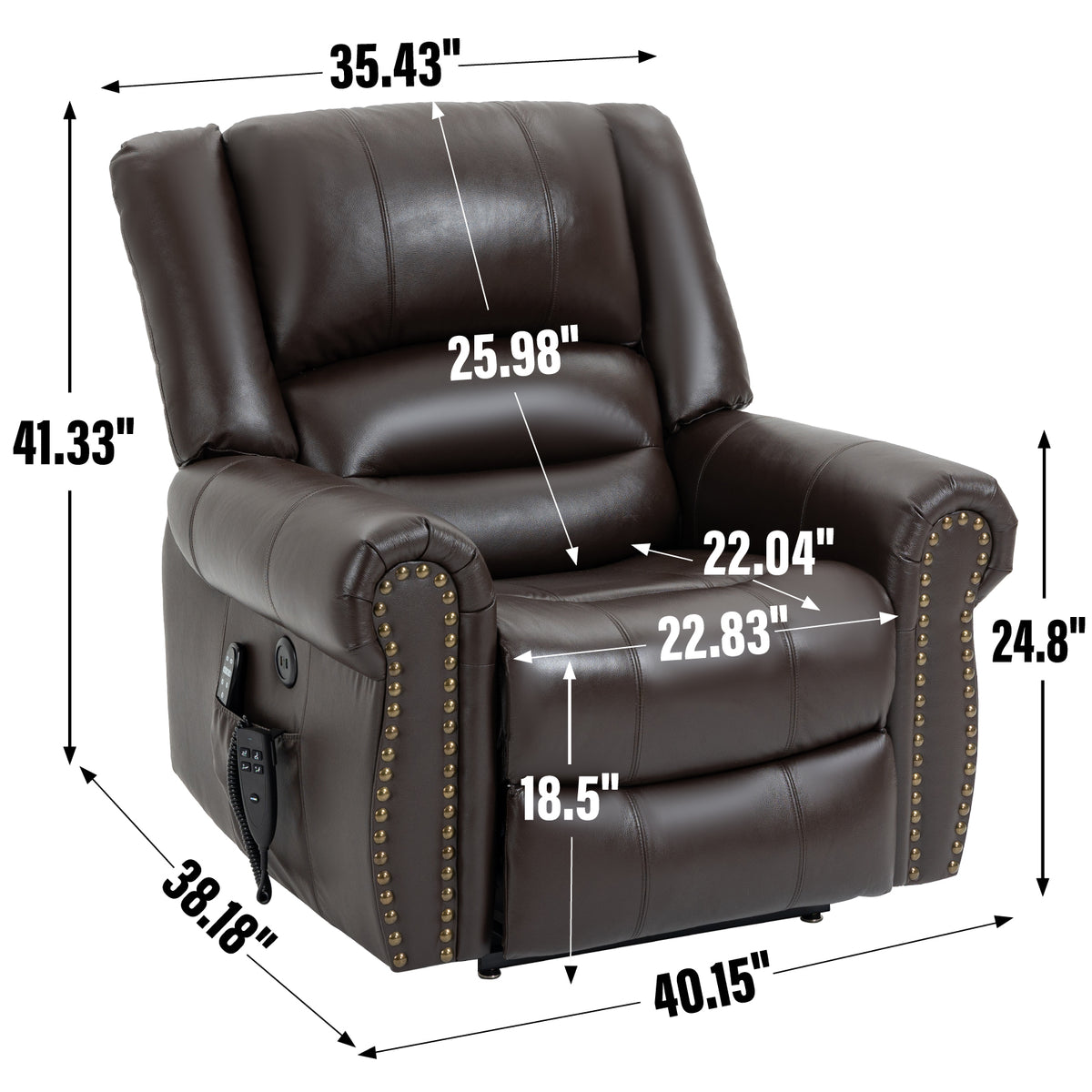 LoungeBoss Electric Recliner – Leather Power Recliner with Massage, Heat & USB Charging