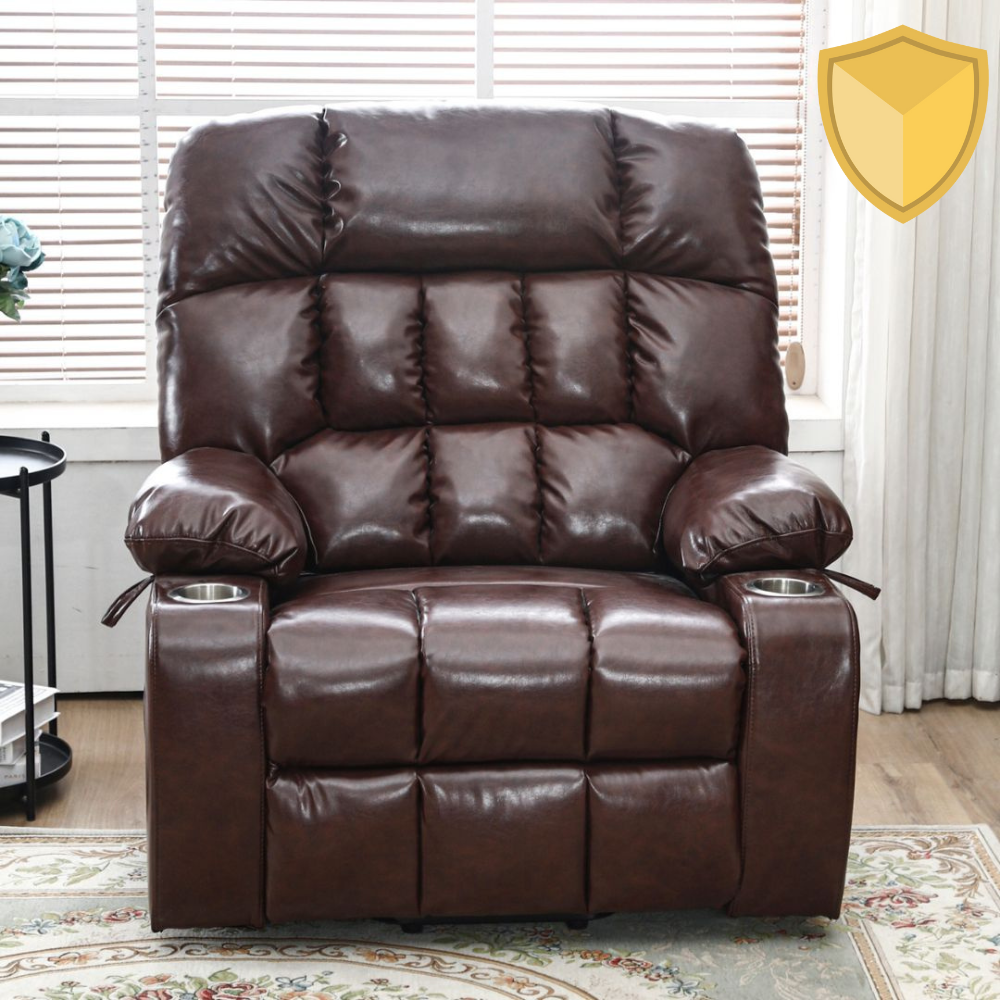 BulkyRiser Lift Chair, 25 Inch Seat Oversized, Faux Leather Brown (Free 2 Years Warranty)