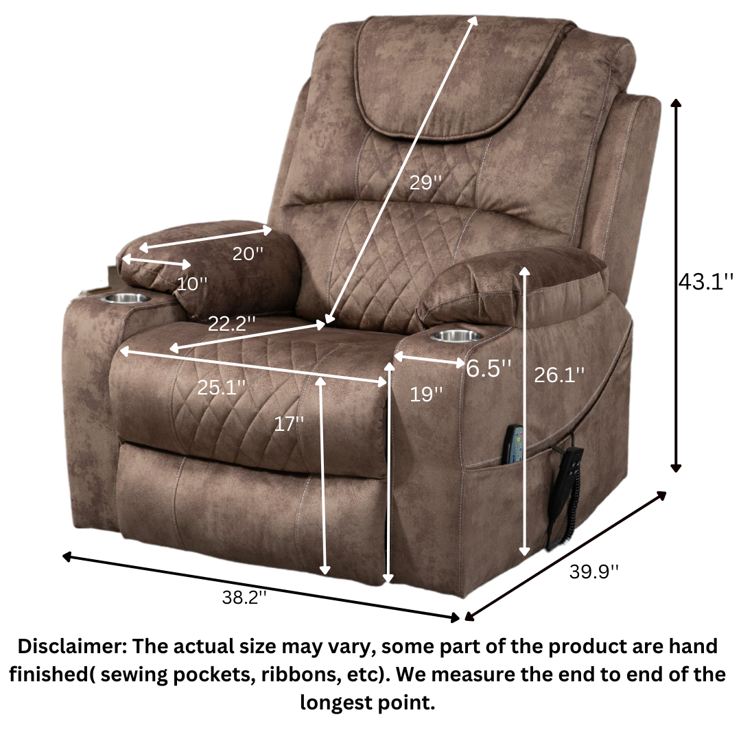 SleepingTitan Origin Lay Flat Lift Chair, 25.1 Inch Wide Seat 74.2 Inch Length, Dual Motors, Brown (FREE 2 Years Warranty)