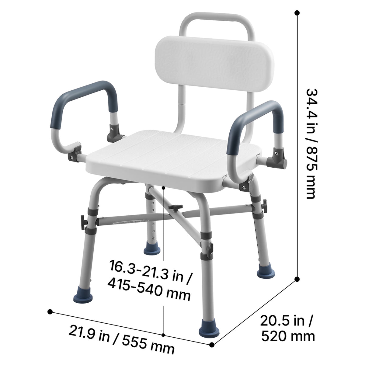 AquaGlide 360° Adjustable Shower Chair with Arms & Backrest, 500 lb Capacity.