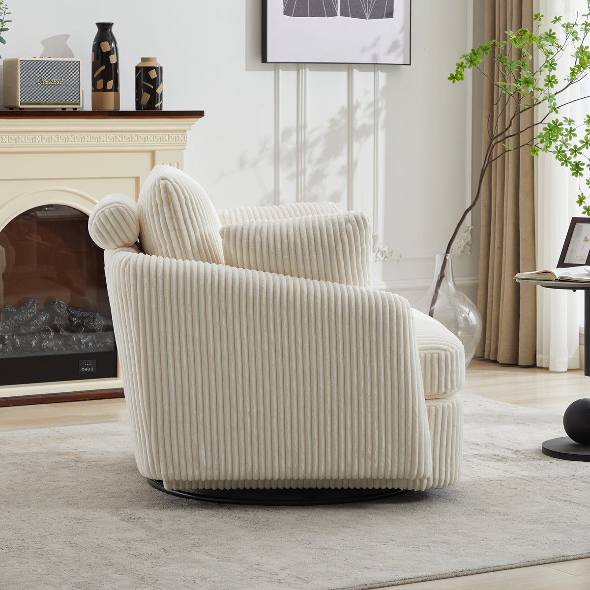 360° Swivel Accent Chair with 2 Pillows, Ivory.