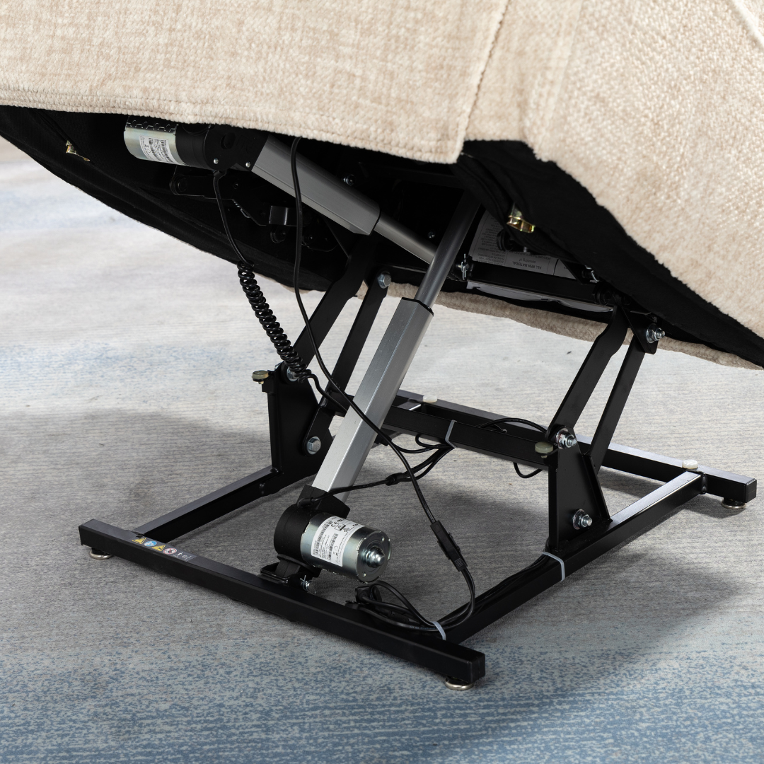 Knight Lay Flat Lift Chair, 24.8 Inch Wide Seat 74.8 Inch Length, Dual Motors, Wireless Charging Side Table, Light Cream(FREE 2 Years Warranty).