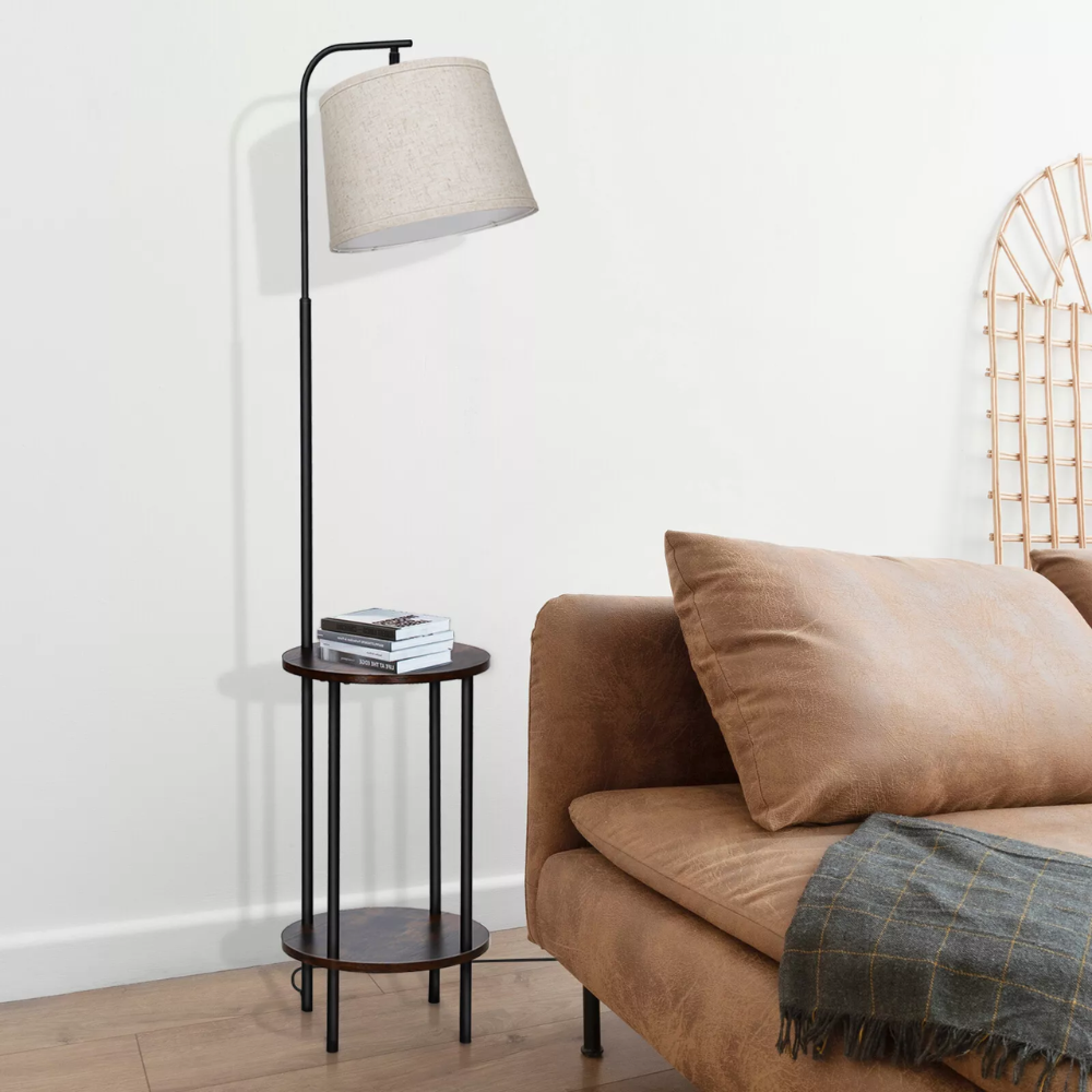 Floor Lamp with Table DEWENWILS Wooden End Side Table Farmhouse Floor Lamp