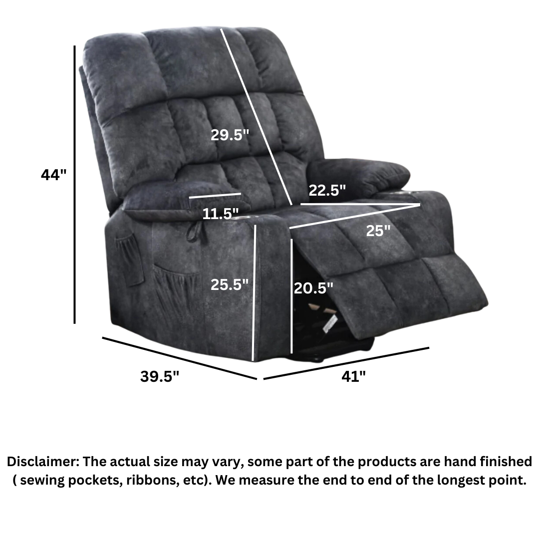 BulkyRiser Lift Chair, 25 Inch Extra Wide Seat, Back Up Battery, Grey (Free 2 Years Warranty)
