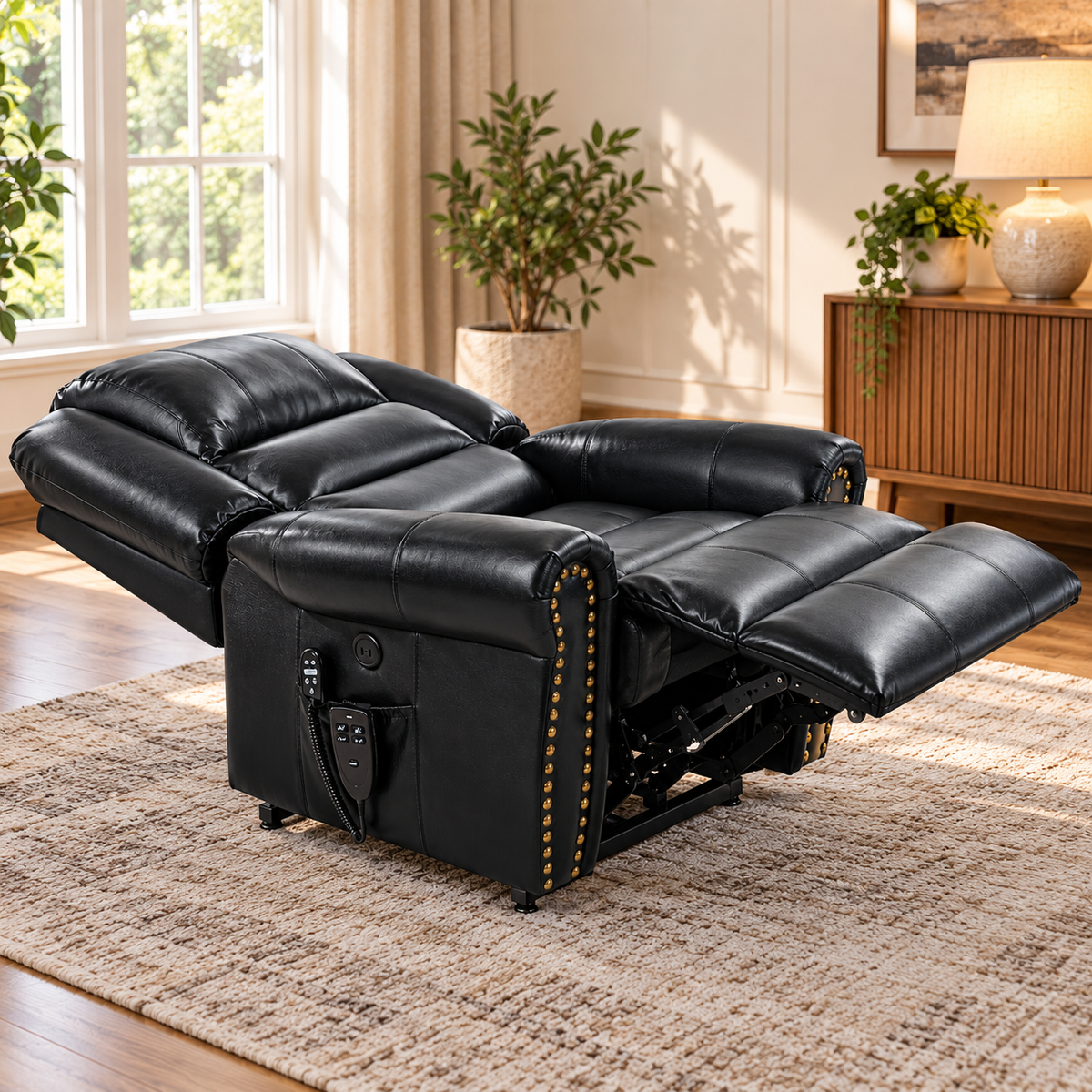LoungeBoss Electric Recliner – Leather Power Recliner with Massage, Heat & USB Charging