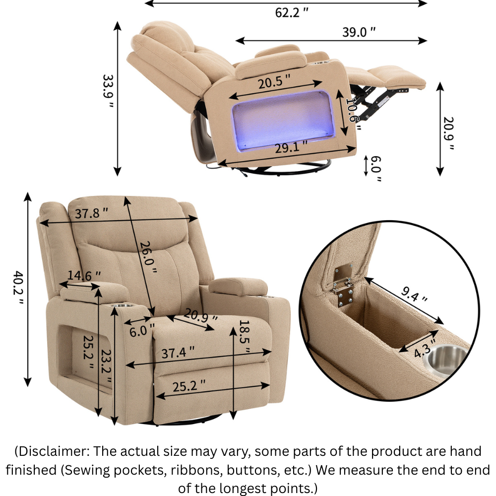 Luna Swivel Rocker - Power Recliner with Heat & Massage