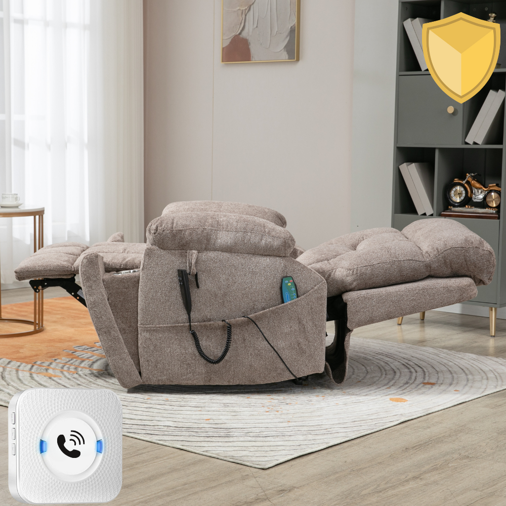 Castle 2.0 Lay flat Lift Chair, 26 Inch Seat Oversized, Light Brown (Free 2 Years Warranty)