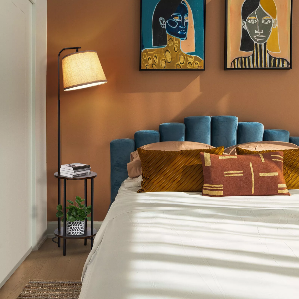 Floor Lamp with Table DEWENWILS Wooden End Side Table Farmhouse Floor Lamp