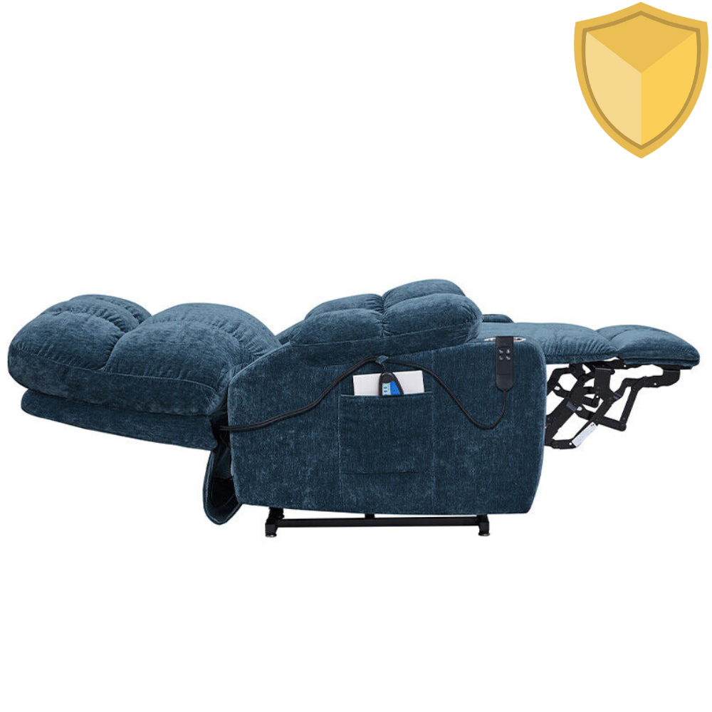 NestingCloud Lift Chair with Dual Motor, 180° Lay Flat Recliner, Heat and Massage, Blue (FREE 2 Years Warranty)