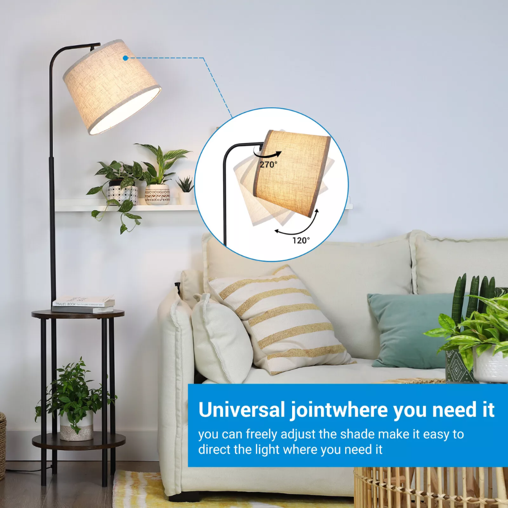 Floor Lamp with Table DEWENWILS Wooden End Side Table Farmhouse Floor Lamp