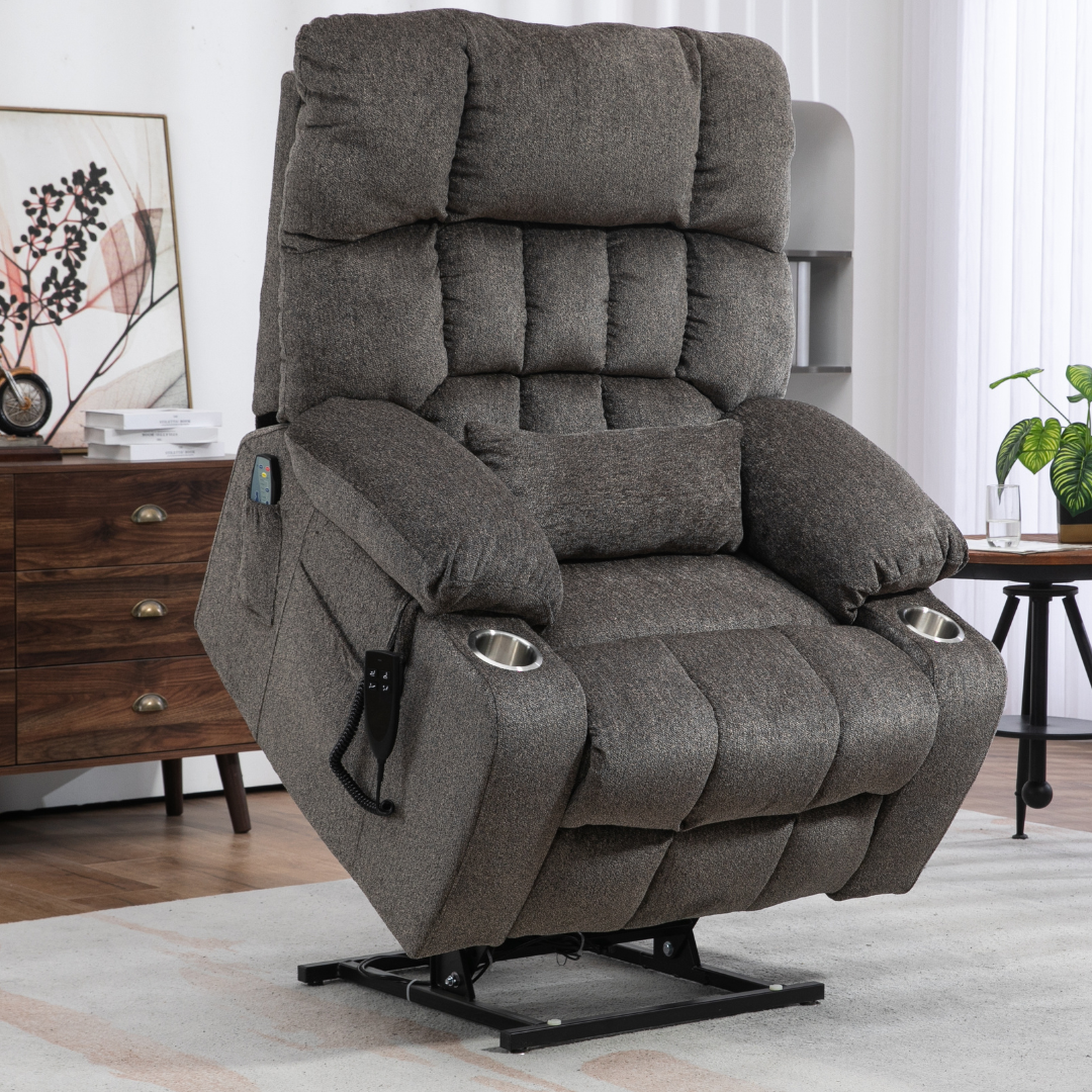 Bulkyriser 2.0 Lay Flat Lift Chair, 25.6 Inch Wide Seat 73.2 Inch Length, Dual Motors, Light Gray (FREE 2 YEARS WARRANTY).