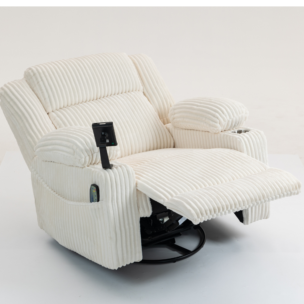 Power Swivel Rocker Recliner with Massage & Heat.