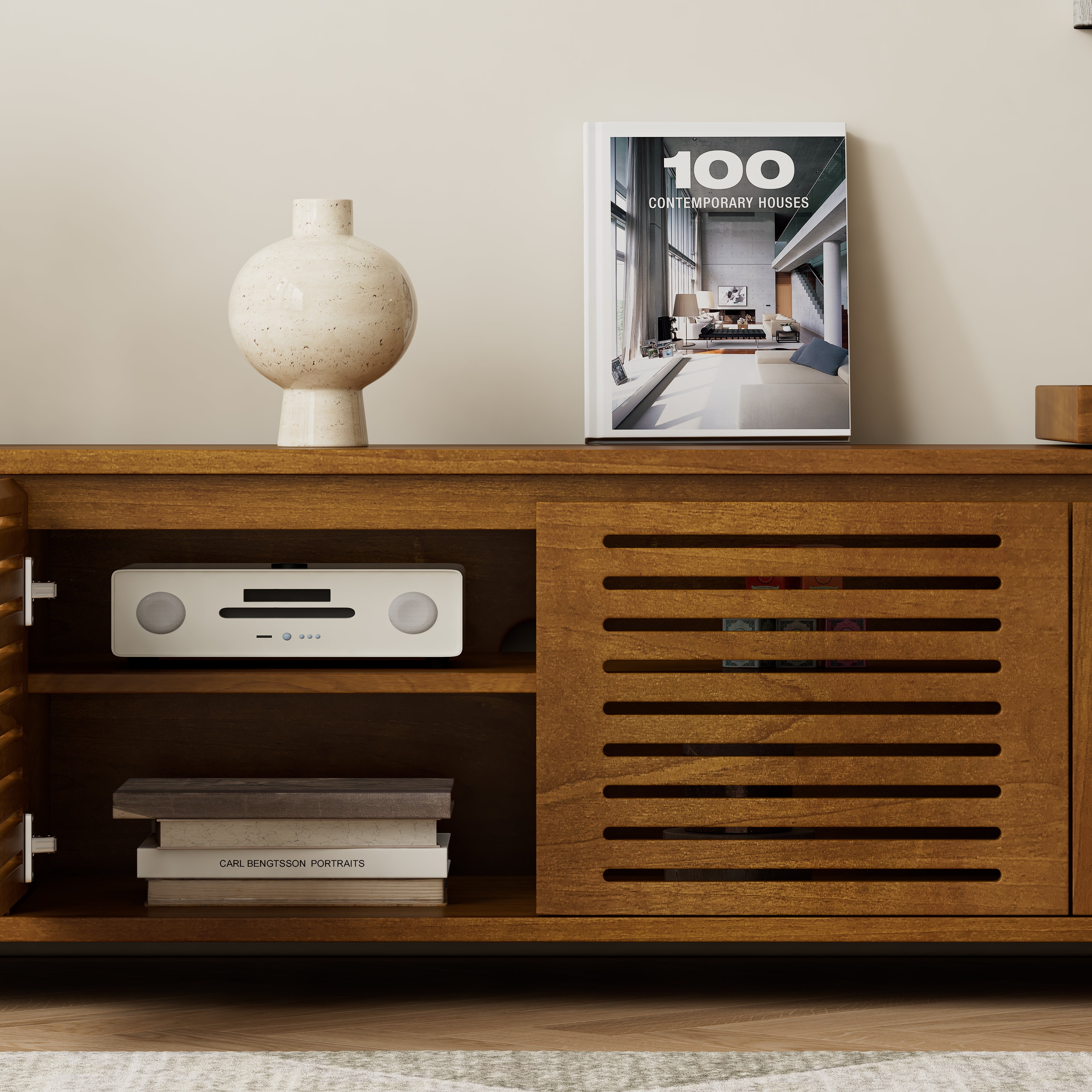 Expandable Wood TV Stand for 55"-75" TVs