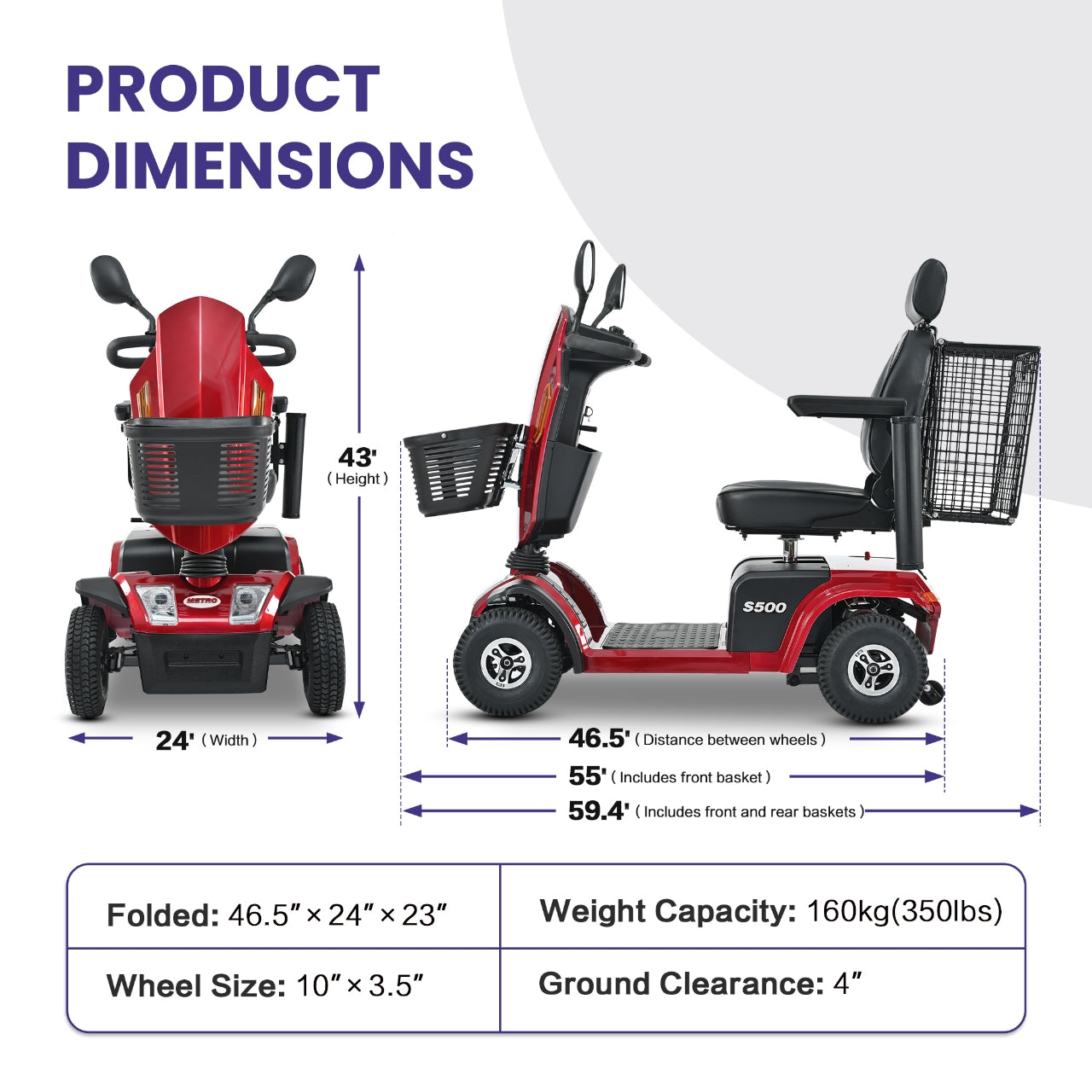 Metro Mobility S500-RED Heavy Duty Mobility Scooter