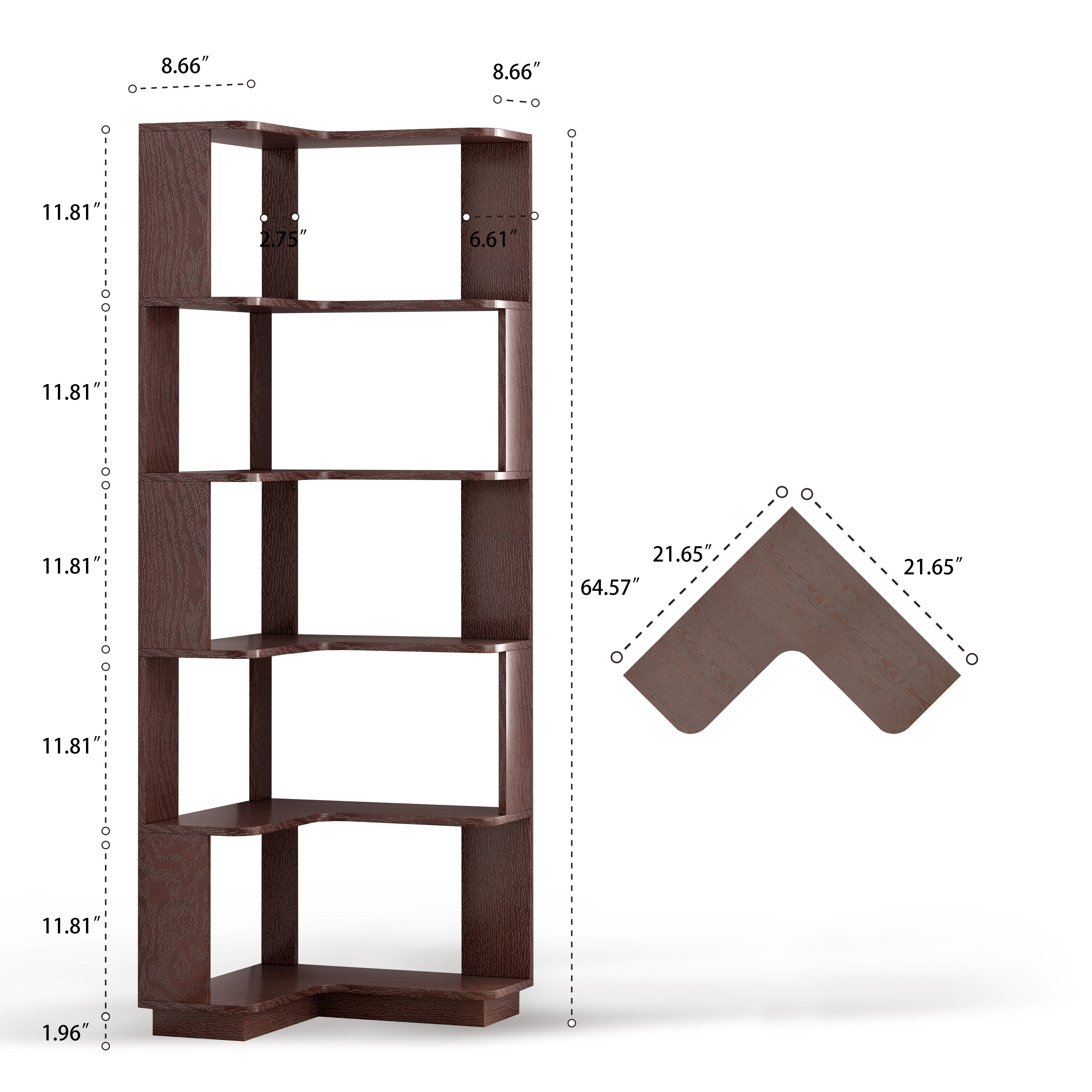 6-Tier L-Shaped Corner Bookshelf with Anti-Tip & Open Storage – Dark Red