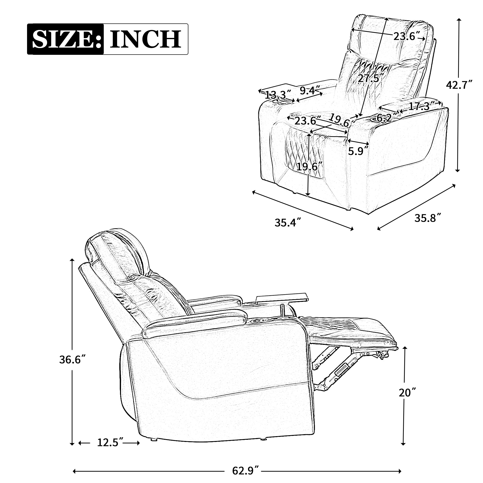 Power Motion Recliner with USB Charging Port and Hidden Arm Storage