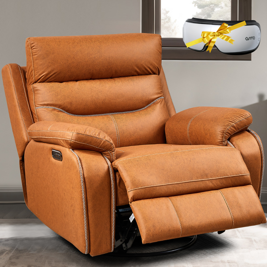ComfortPivot Swivel Rocking Recliner, Power Headrest - Fuegan Orange (FREE Eye Massager).