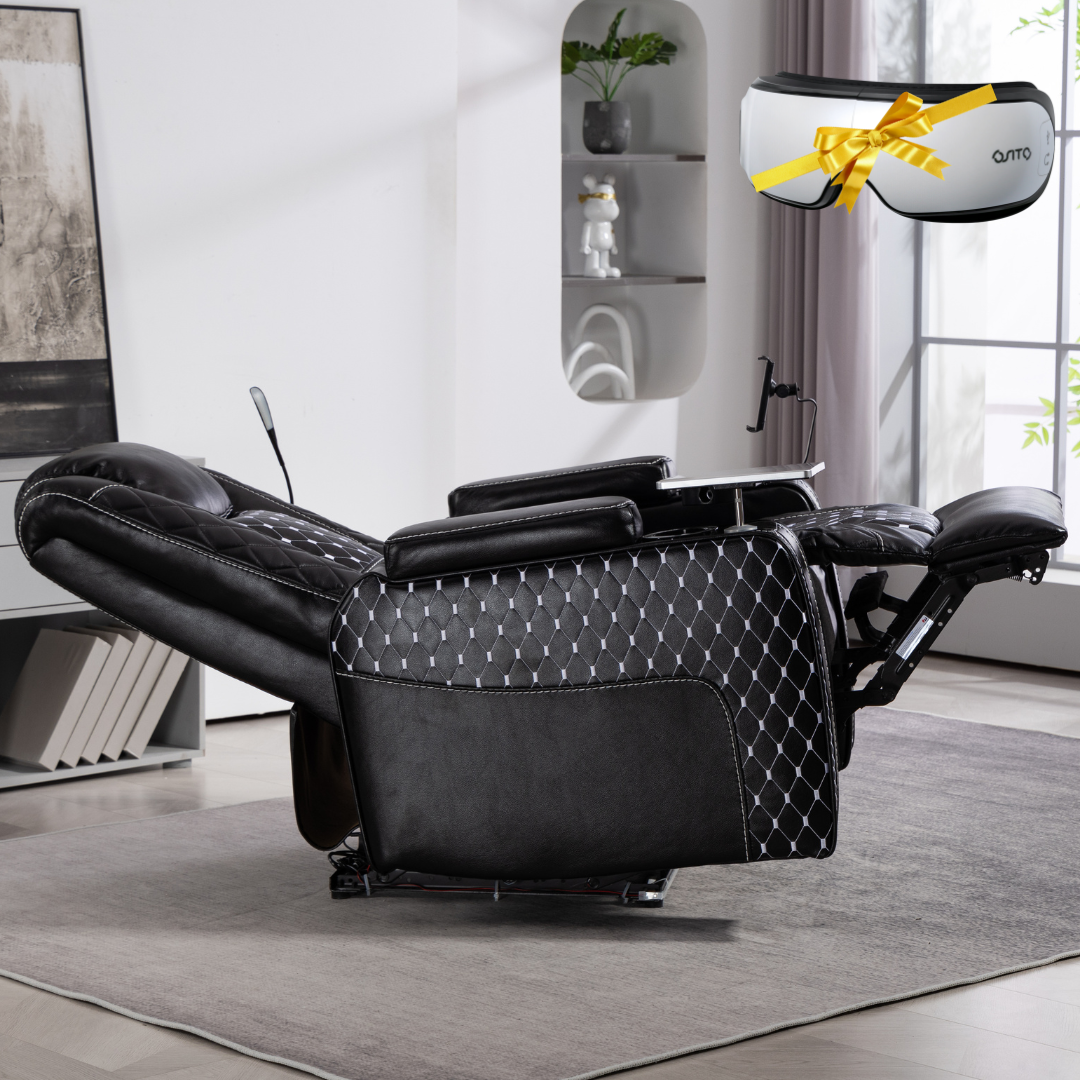 AstroLounge Zero Gravity Chair with Smart Control, 2 Cup Holder, 2 Storage with Cover, with Phone and Laptop Holder, Faux Leather - Black.