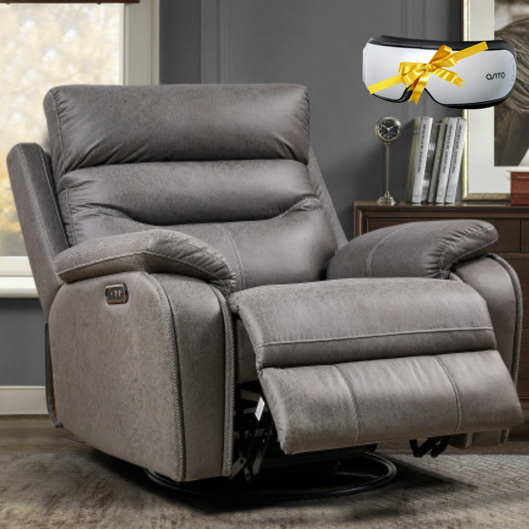 ComfortPivot Swivel Rocking Recliner, Power Headrest - Gray (FREE Eye Massager).