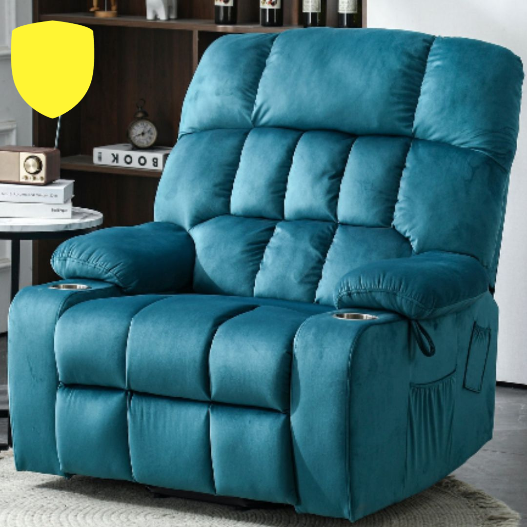 BulkyRiser Lift Chair for Big, 25 Inch Wide Seat with Heat and Massage, with Cup Holder, Teal (FREE 2 Years Warranty)