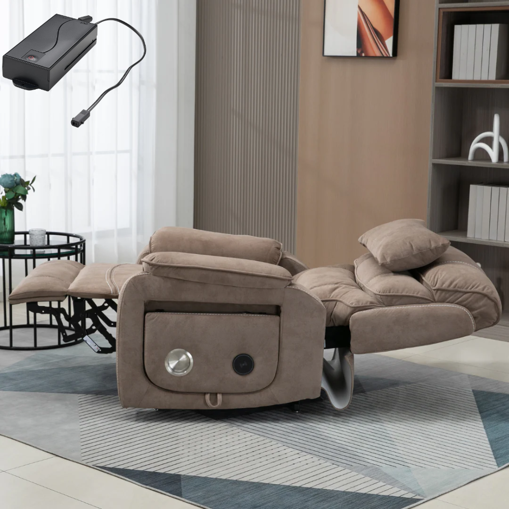 Knight Lay Flat Lift Chair, Extra Wide, Back Up Battery, Wireless Charging Side Table, Beige Brown (Free 2 Years Warranty)
