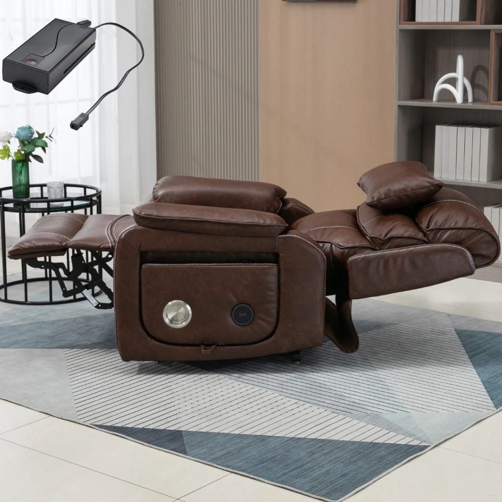 Knight Lay Flat Lift Chair, Oversized, Back Up Battery, Wireless Charging Side Table, Faux Leather Brown (Free 2 Years Warranty)