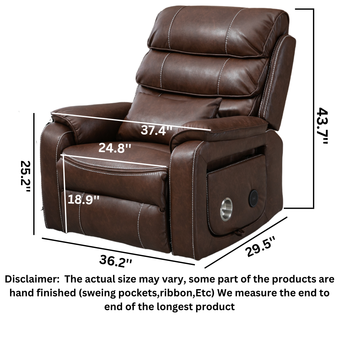 Knight Lay Flat Lift Chair, Oversized, Back Up Battery, Wireless Charging Side Table, Faux Leather Brown (Free 2 Years Warranty)