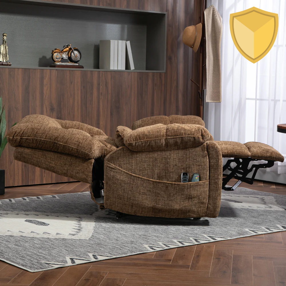 LuxQuad Lay Flat Lift Chair, 4 Motors Oversized Recliner, 27 Inch Wide Seat, Brown (Free 2 Years Warranty)