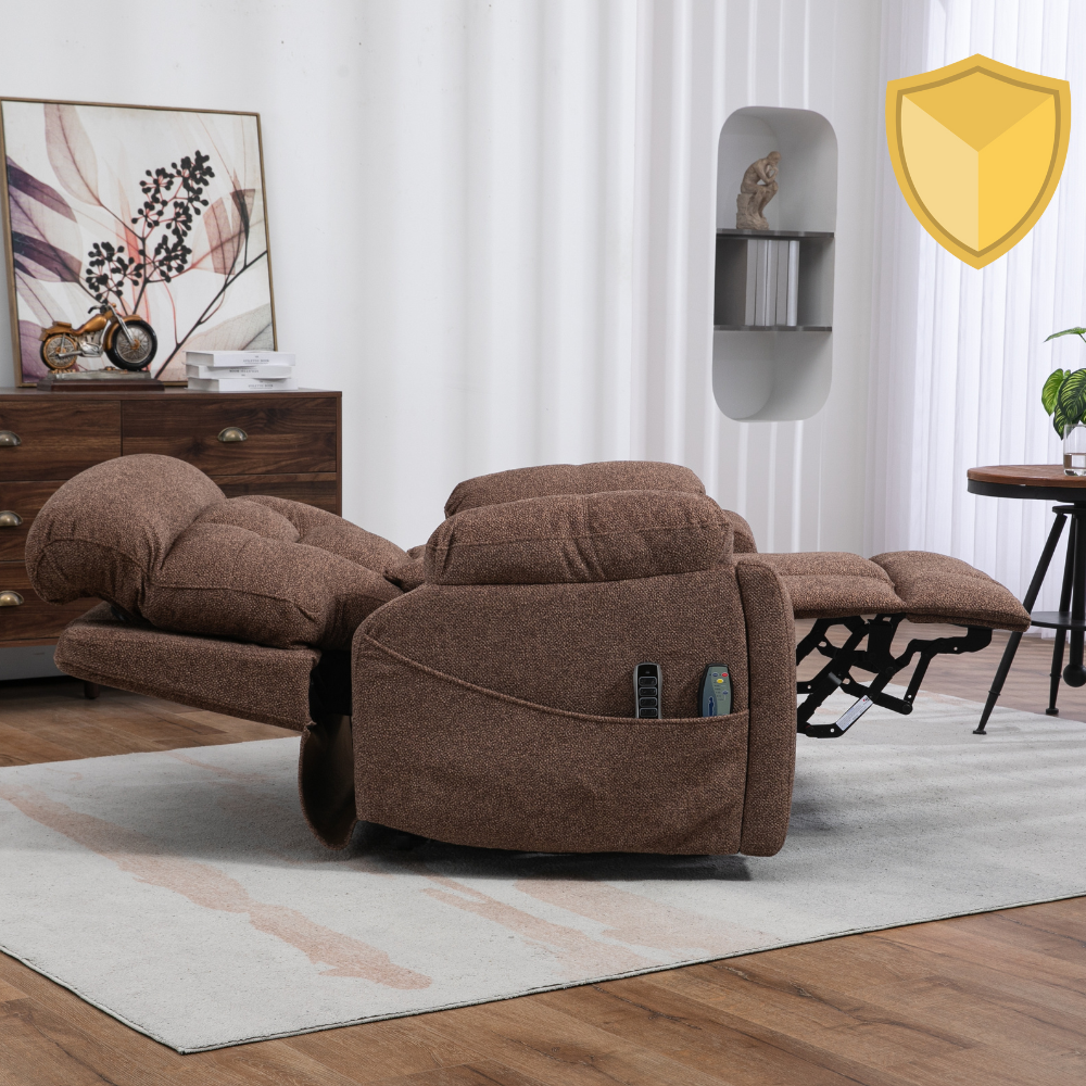 LuxQuad Lay Flat Oversized Lift Chair, The First 4 Motors Lift Chair, Coffee Brown (Free 2 Years Warranty)