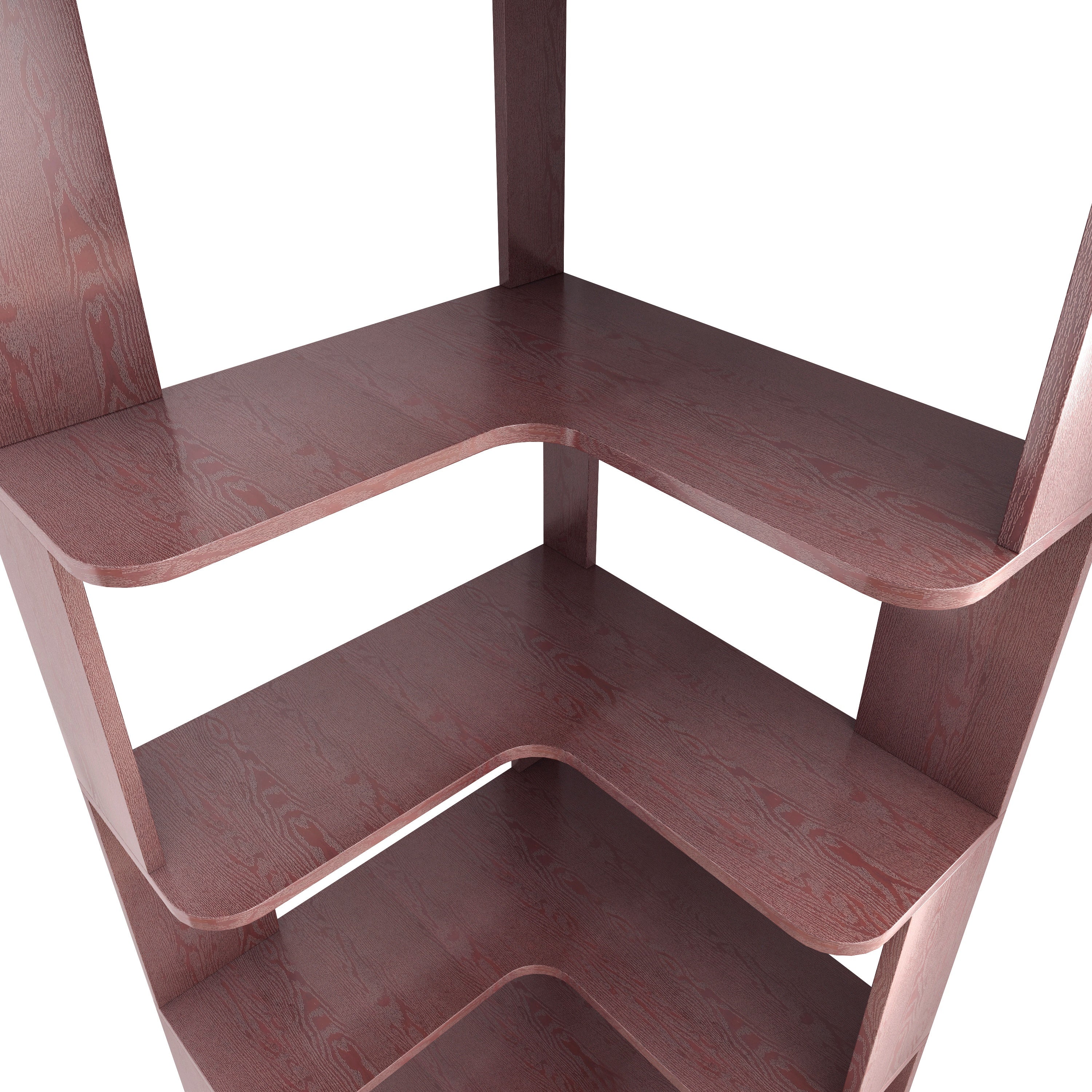 6-Tier L-Shaped Corner Bookshelf with Anti-Tip & Open Storage – Dark Red