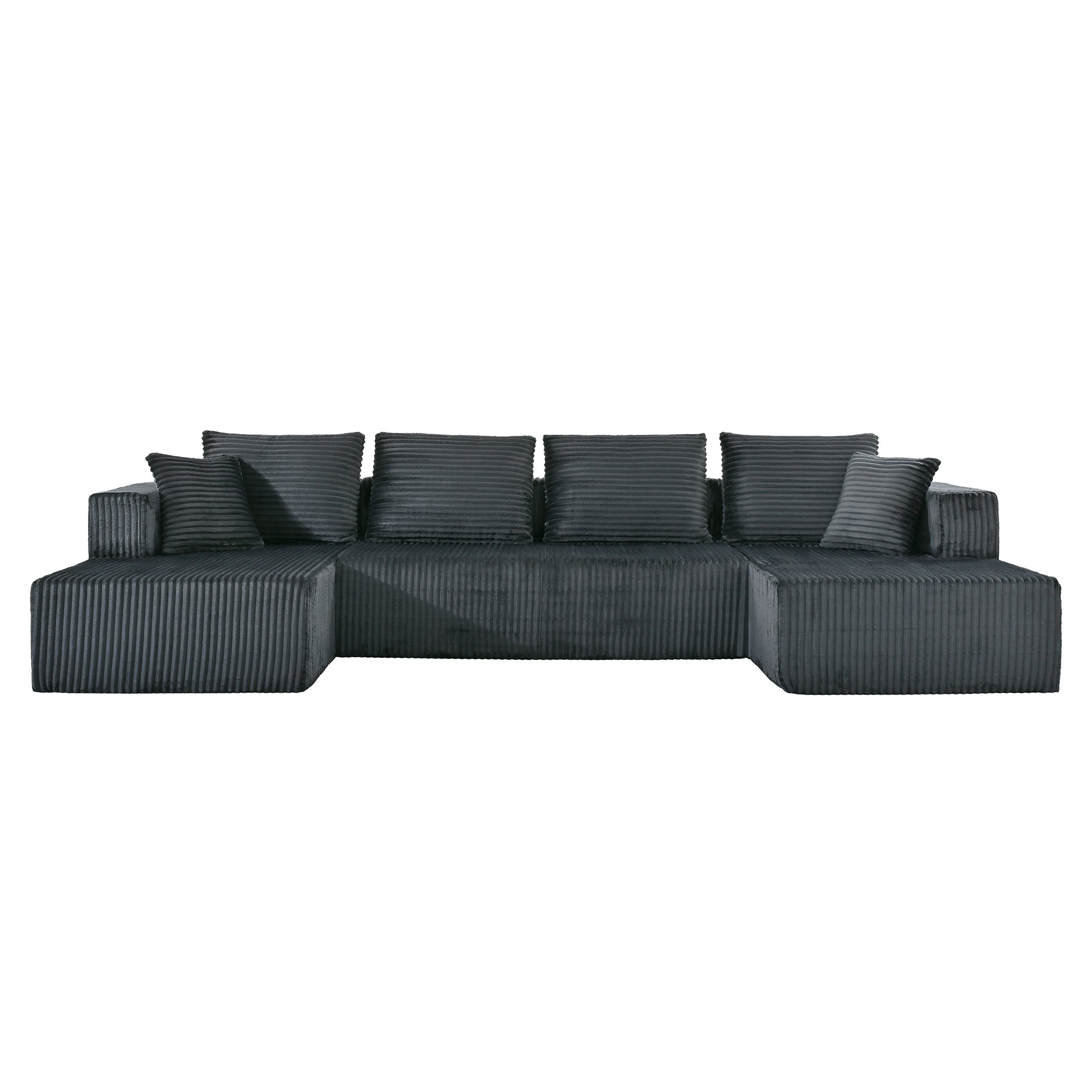 132" U-Shaped Modular Corduroy Sectional Sofa with Double Chaise – Gray.
