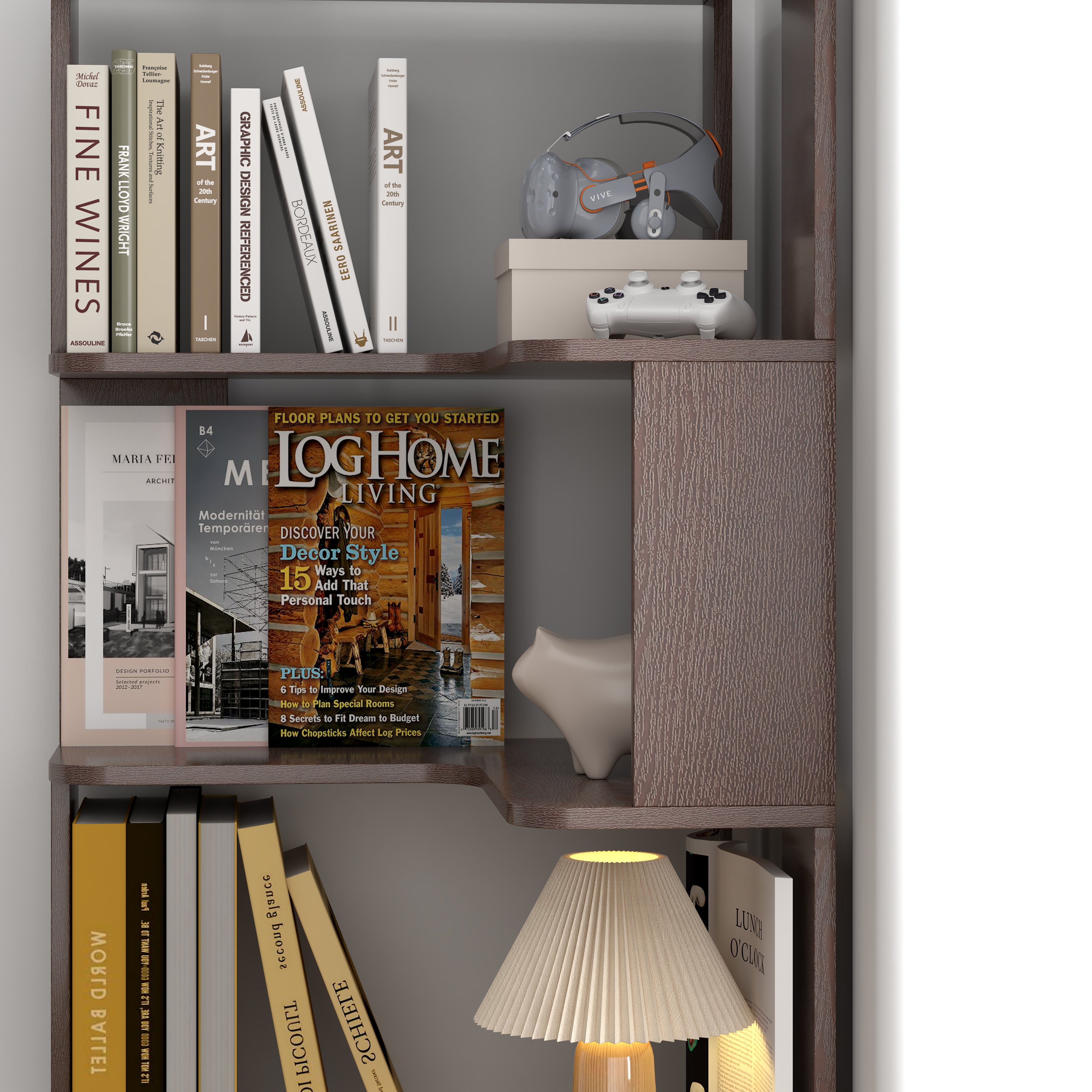 6-Tier L-Shaped Corner Bookshelf with Anti-Tip & Open Storage – Dark Red