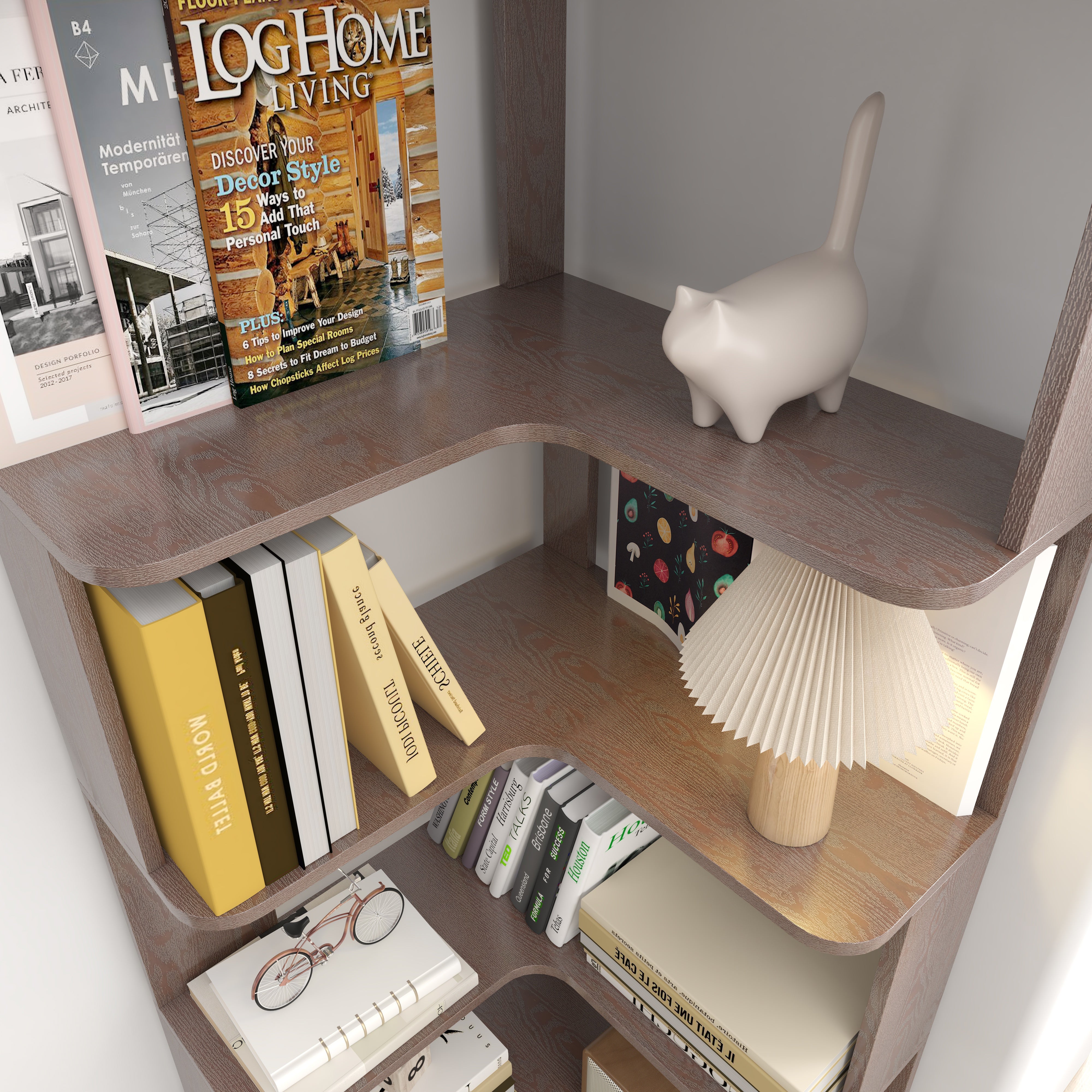 6-Tier L-Shaped Corner Bookshelf with Anti-Tip & Open Storage – Dark Red