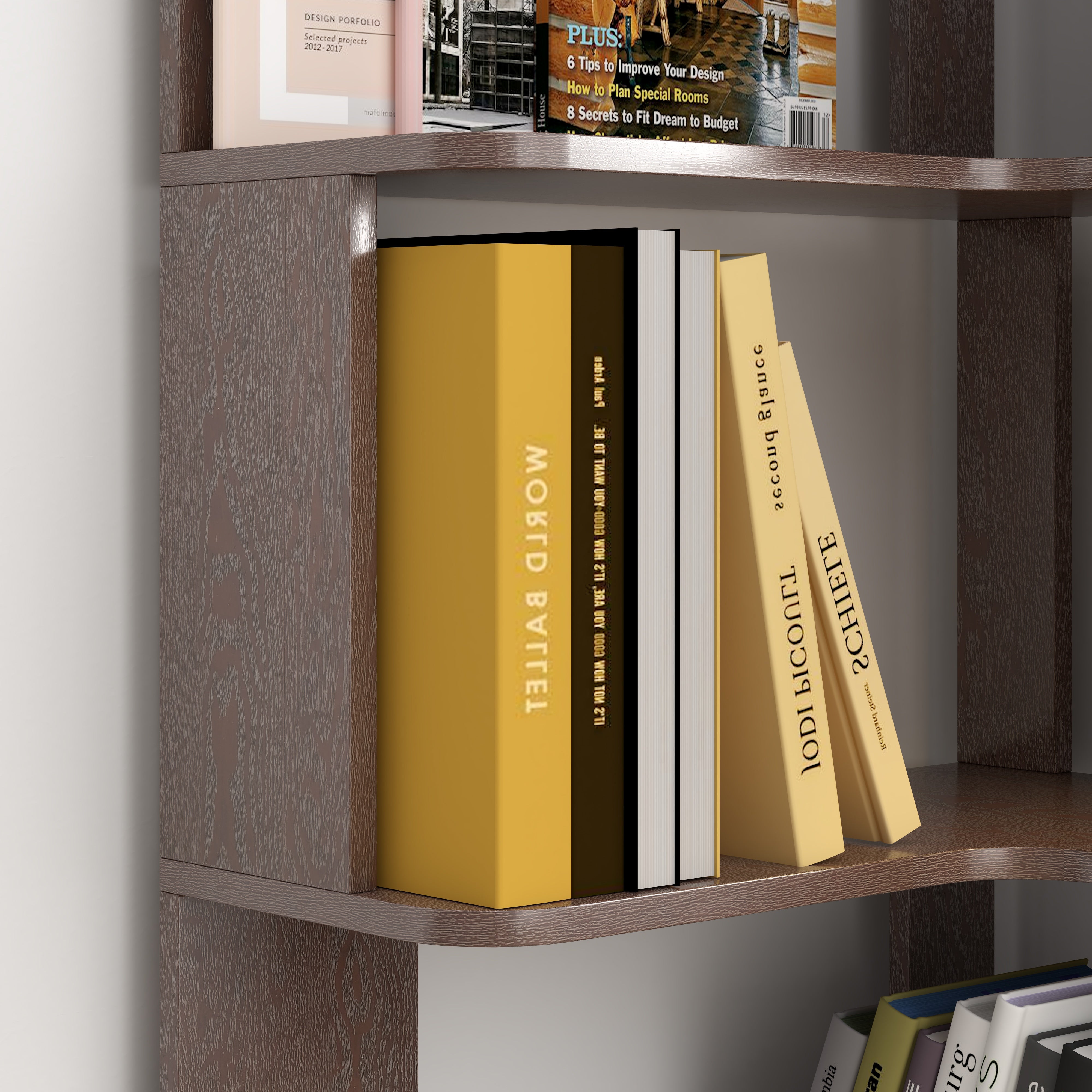 6-Tier L-Shaped Corner Bookshelf with Anti-Tip & Open Storage – Dark Red