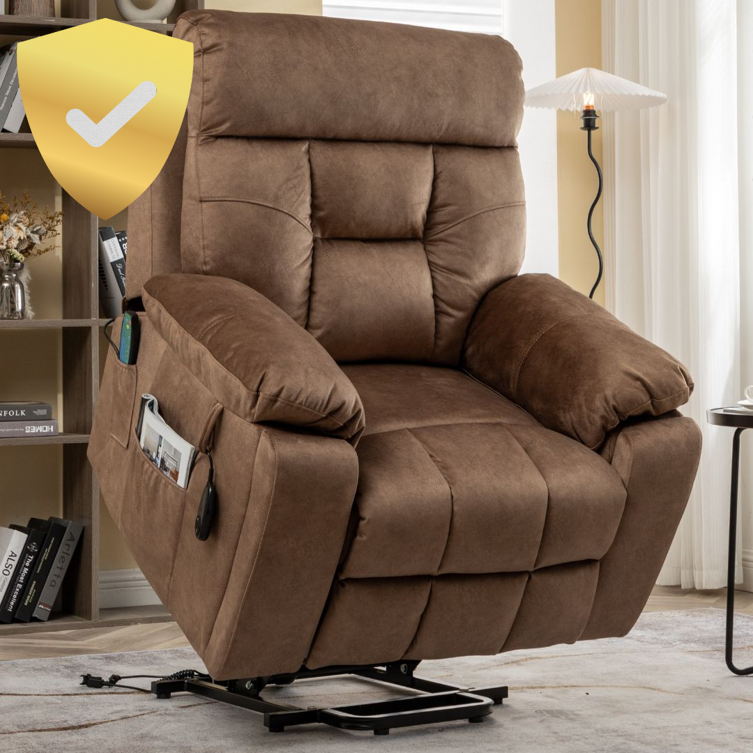 Castle Extra Wide Lift Chair for Elderly, 26 Inch Wide Seat with Heat and Massage, Hidden Cup Holder, Brown (FREE 2 Years Warranty)