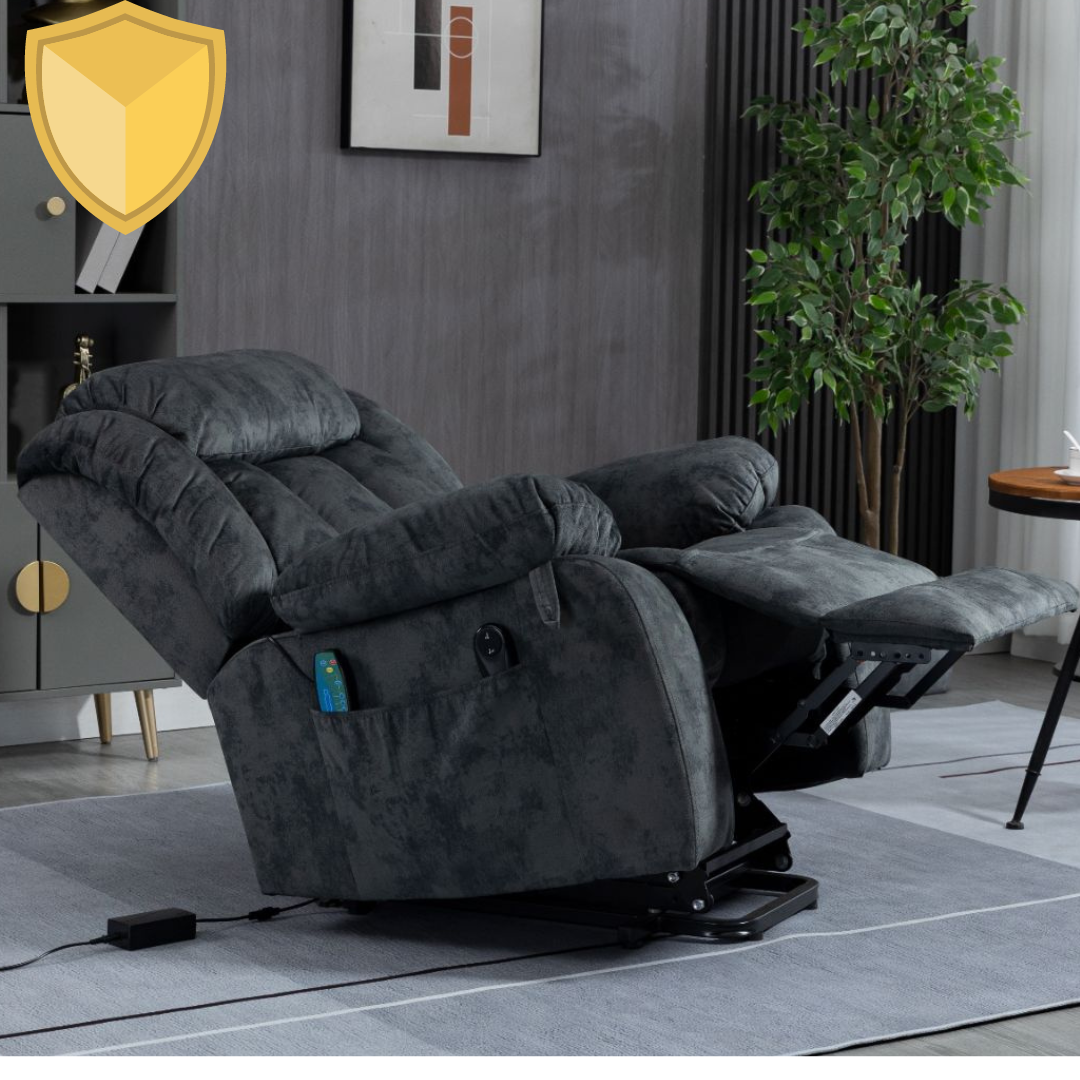 Crius Power Lift Chair for Elderly with Heat and Massage, 38 Inch Wide with Safety Motion, Velvet Dark Cyan-Blue (FREE 2 Years Warranty)