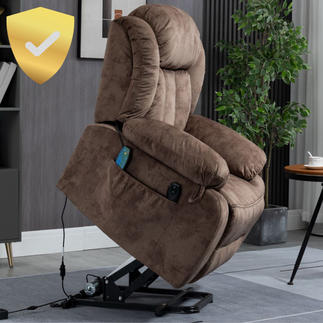 Crius Lift Chair for Elderly with Heat and Massage, 22 Inch Wide Seat, Velvet Brown (FREE 2 Years Warranty)