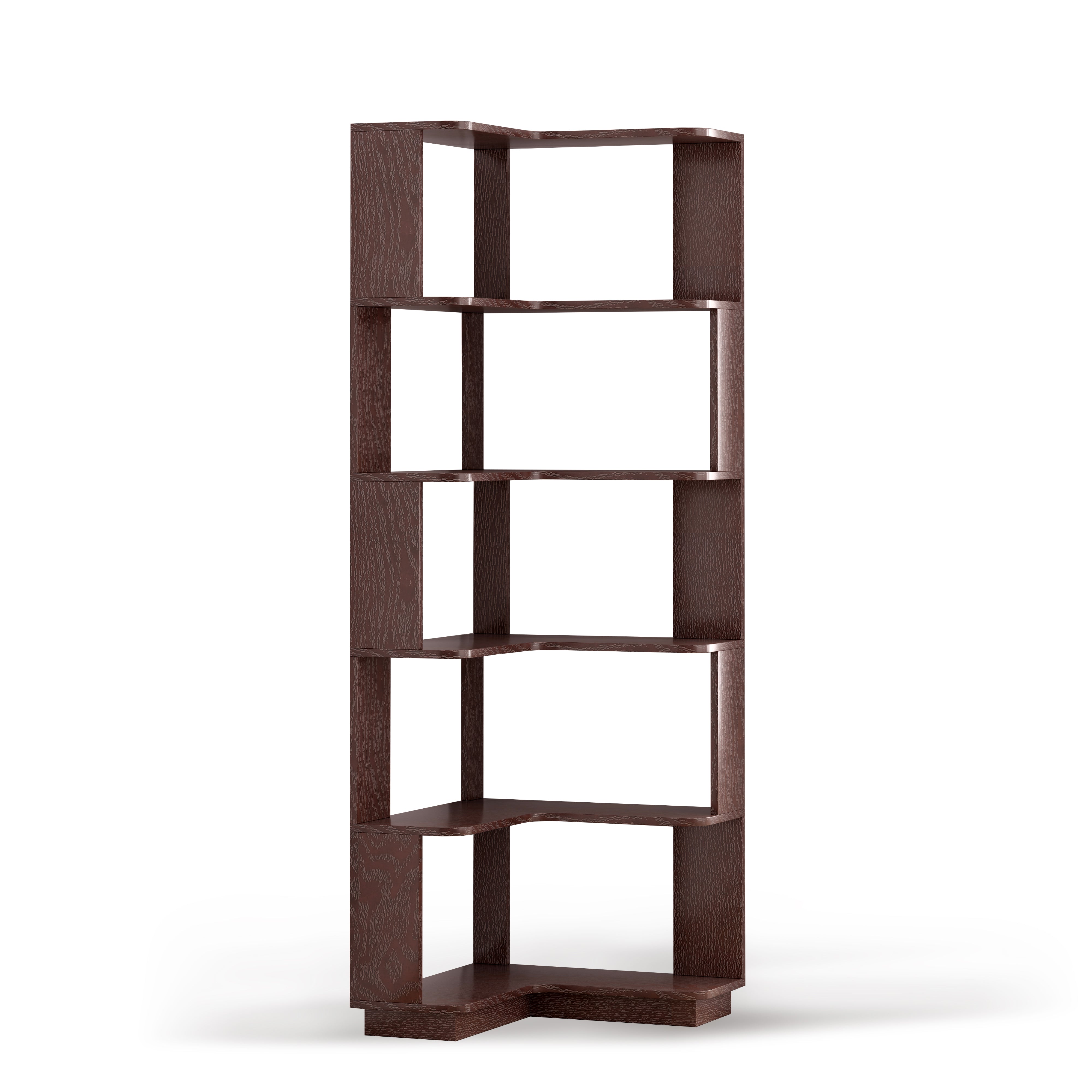 6-Tier L-Shaped Corner Bookshelf with Anti-Tip & Open Storage – Dark Red