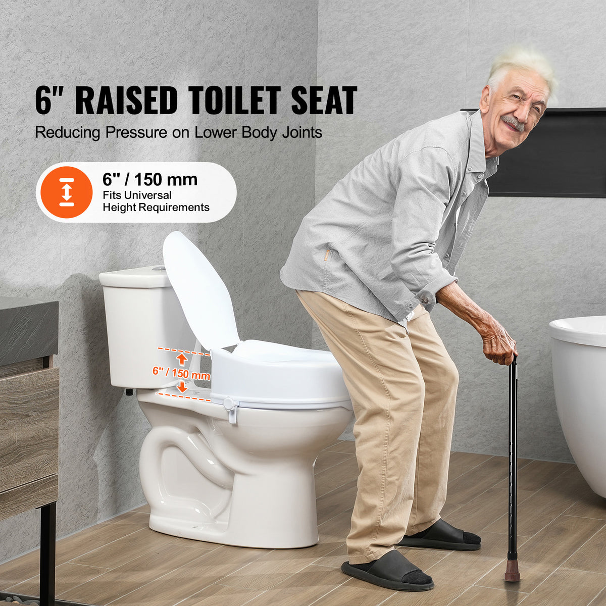 6-Inch Raised Toilet Seat Riser with Dual-Lock Knobs – 150 mm Elevated Toilet Seat.
