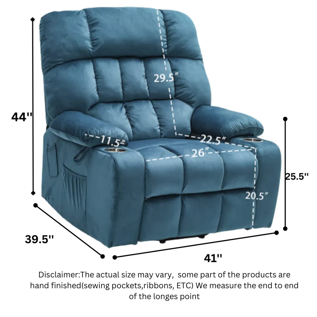 BulkyRiser Lift Chair for Big, 25 Inch Wide Seat with Heat and Massage, with Cup Holder, Teal (FREE 2 Years Warranty)