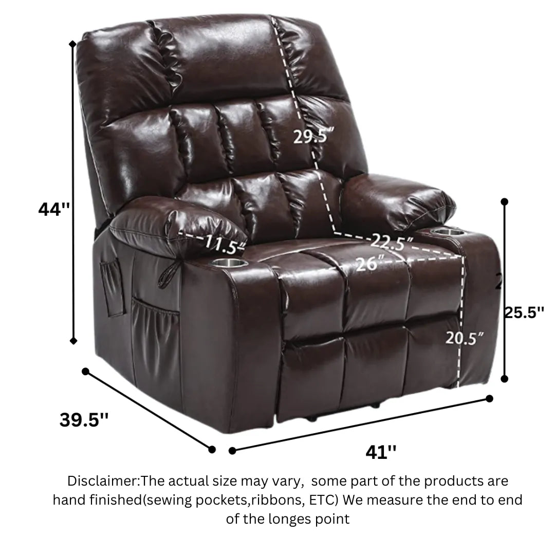 BulkyRiser Lift Chair for Elderly, 25 Inch Wide Seat, Faux Leather Brown (Free 2 Years Warranty)