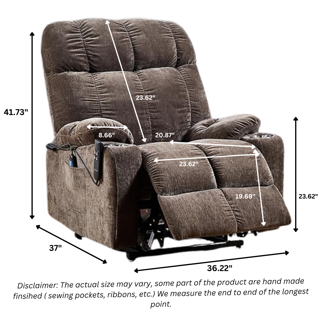 NestingCloud Lift Chair for Elderly with Dual Motor, 180° Lay Flat Recliner, Heat and Massage, Brown (FREE 2 Years Warranty).