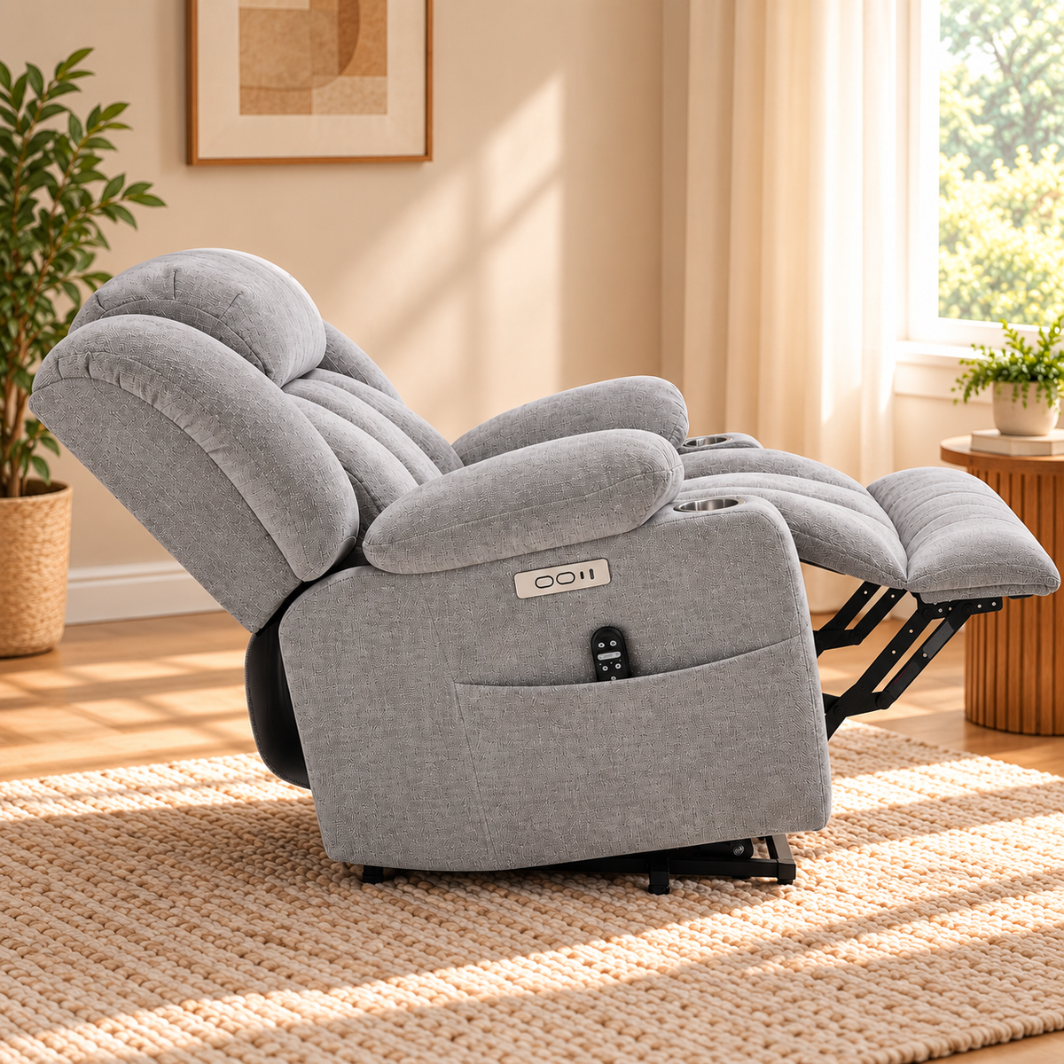 CloudPulse Electric Recliner – Chenille Power Recliner with 8-Point Massage, Lumbar Heat & USB Charging