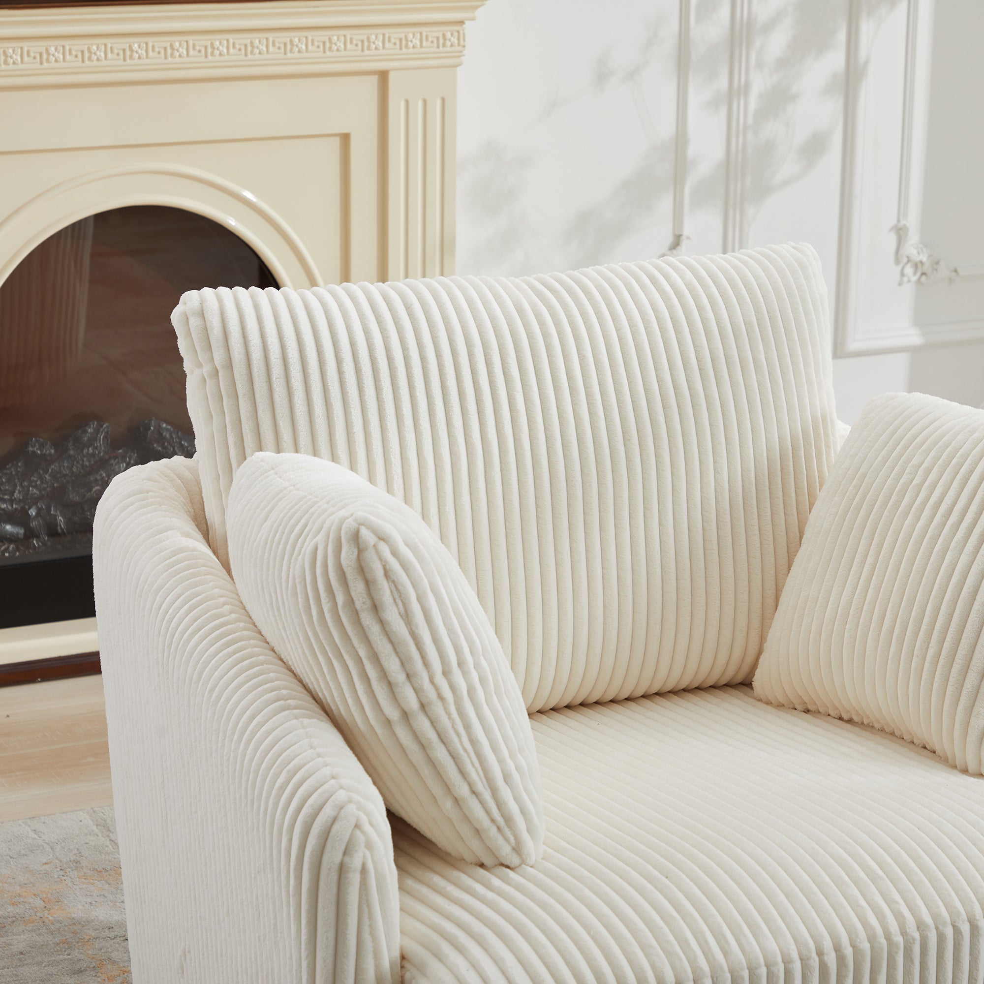 360° Swivel Accent Chair with 2 Pillows, Ivory.