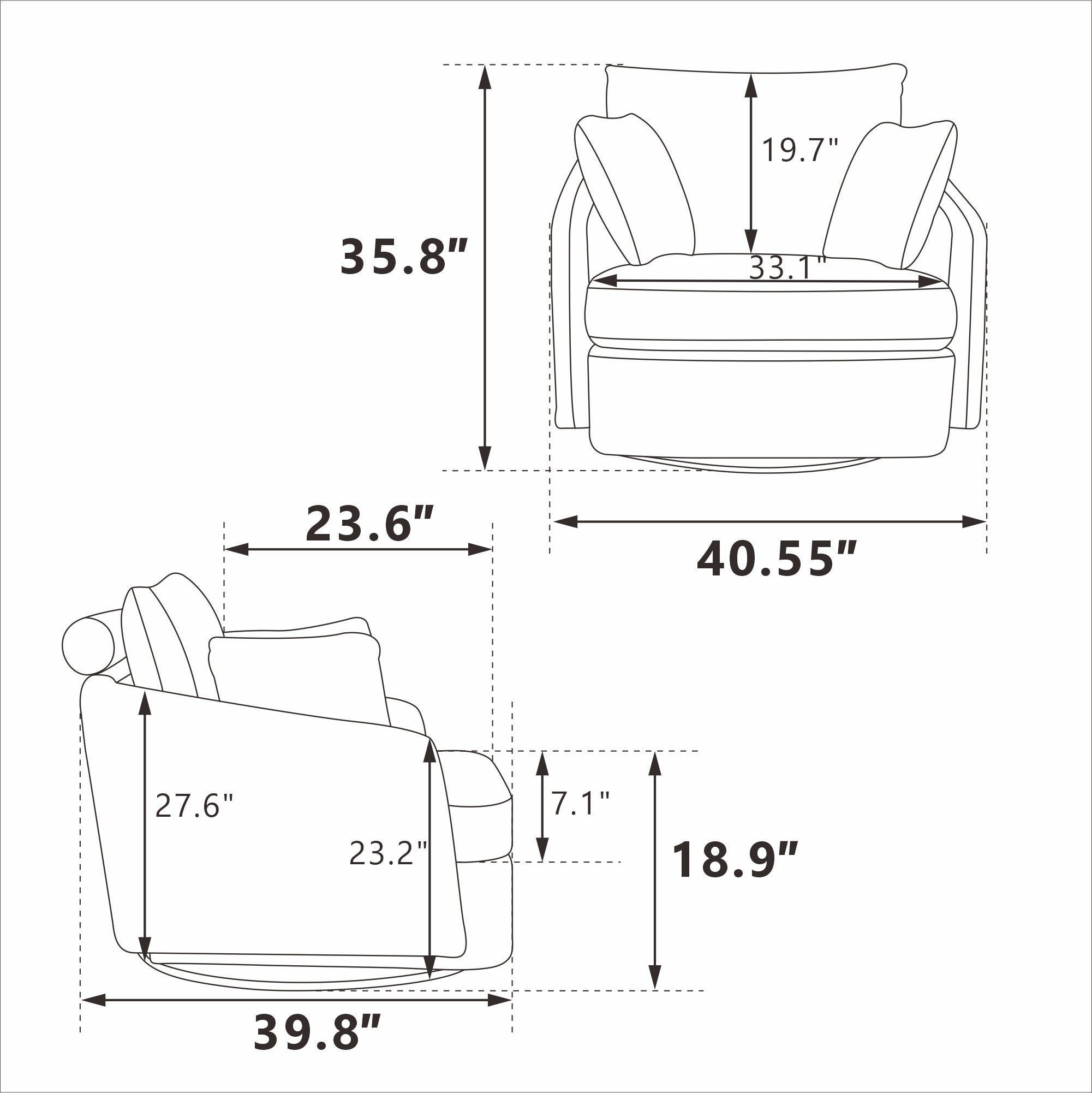 360° Swivel Accent Chair with 2 Pillows, Ivory.