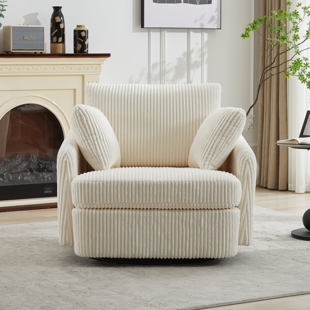 360° Swivel Accent Chair with 2 Pillows, Ivory.